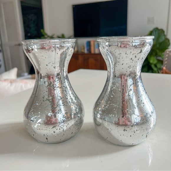 Set of 2 Silver Bulb Vases - Picture 2 of 3